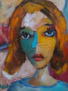 Dipinto olio su tela ritratto artistico con cornice originale 17" x 13" - Foto 1 di 6