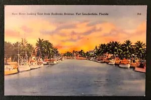 Florida Leinen Postkarte - New River mit Blick nach Osten von Andrews Avenue, unbesendet - Bild 1 von 2