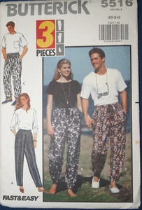 Butterick 5516 Unisex Pull-on Pants w Drawstring Size XS-S-M (1991) Fast/Easy - Picture 1 of 2