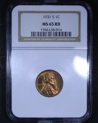 1931-S Lincoln Wheat Cent - 1c NGC MS65 RD - Red - Key Date Coin! - Image 1 of 4