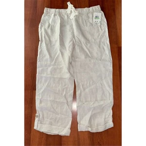 Ellen Tracy Women's Silver Striped Wide-Leg Linen Pants Size L Elastic Waist NWT - Picture 1 of 14