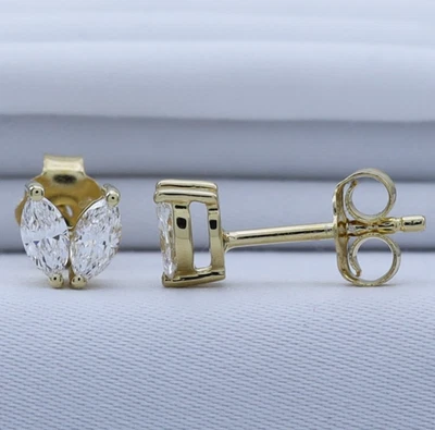 3/8 克拉钻石两石耳钉 14K 镀黄金侯爵夫人实验室种植 — 第 1/4 张图片