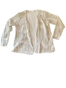 White Open-Knit Crochet Cardigan Sweater Cottage Boho One Size - Picture 1 of 4