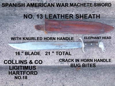 Cuchillo Bowie Machete Vintage Elephants Head Collins & Co Hartford Nº 18 Foto 1 de 4