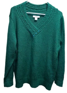 CJ Banks Cable Knit  Sweater Women Size 2x Green  V Neck Cozy Knit Fall Comfy - Picture 1 of 12