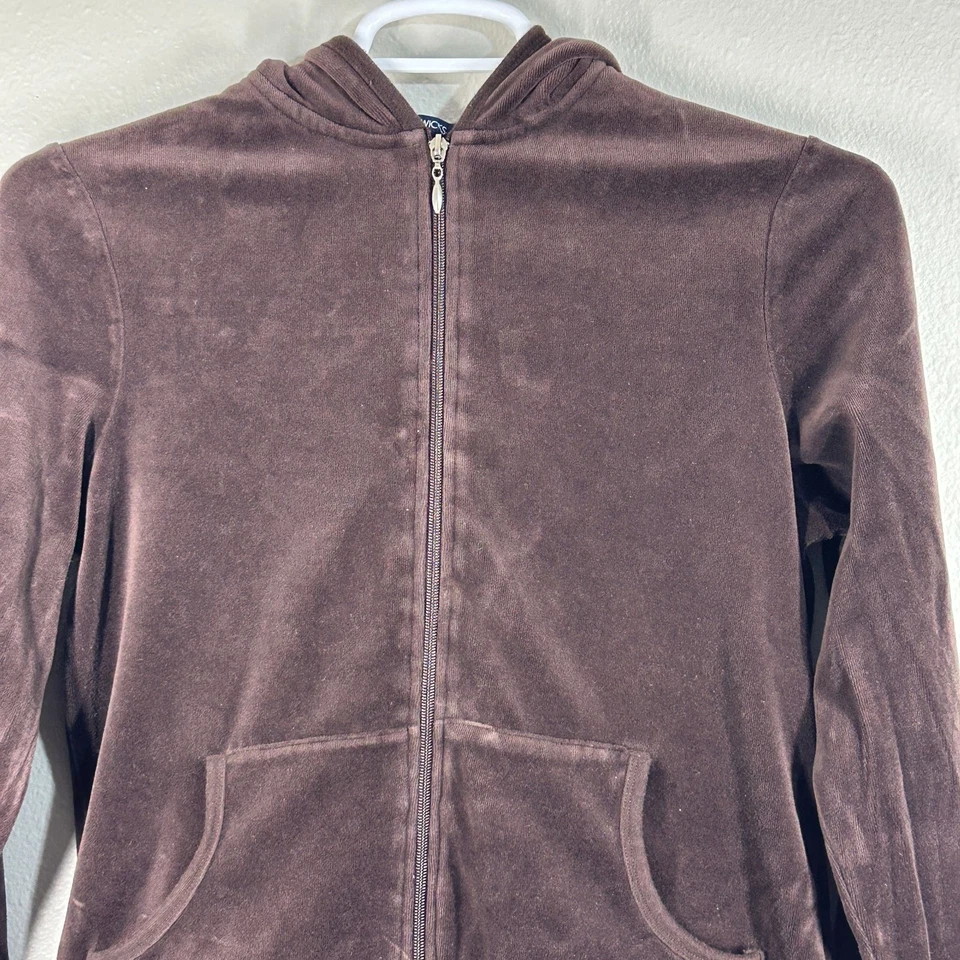 Chadwicks 连帽衫女式 M 棕色丝绒拉链长袖口袋休闲舒适 — 第 1/4 张图片