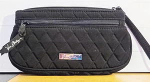 Vera Bradley Quilted Wristlet Bag Black Diamond Design With Cheetah Lining MINT - Picture 1 of 5