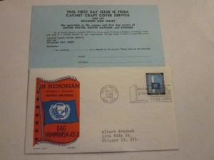 UN FDC 1962 UN FLAGGE #105 DAG HAMMARSKJOLD CACHET CRAFT CACHET KEN BOLL MIT WERBEKARTE - Bild 1 von 3