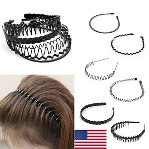 Mens Womens Unisex Metal Hair Headband Wave Hoop Band Tooth Comb Sports Hairband - Picture 1 of 10