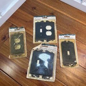 MCM Vintage Cast Aluminum Black Colonial Duplex & Single Toggle Wall Plate LOT 4 - Picture 1 of 5