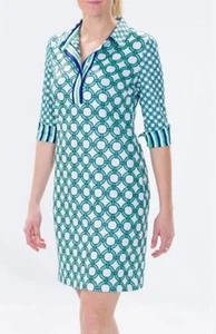 Gretchen Scott Everywhere Dress Size Green Blue Lifesaver Print Preppy MINT M - Picture 1 of 9