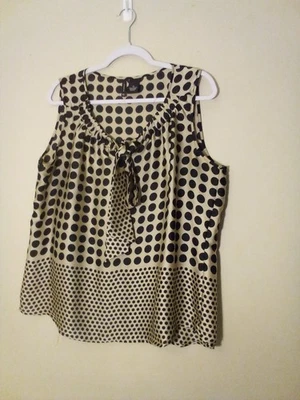 Blusa New Directions Mujer XL Sin Mangas Satén Cinta Corbata Lunares Tostado Negro Foto 1 de 4