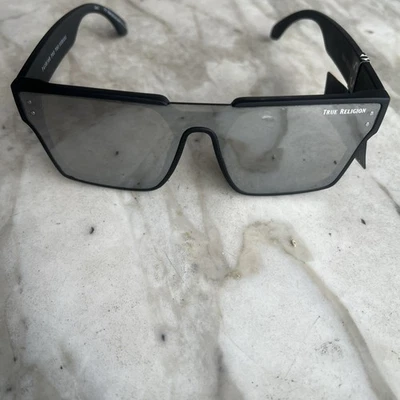 Очки солнцезащитные TRUE RELIGION TRM1801 черная оправа щит серебристые зеркальные новые без ценников - Изображение 1 из 4