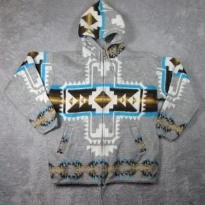 Alpaka Hoodie Jacke Erwachsene XL Azteken Ureinwohner Wolle Handarbeit Full Zip Strick Pullover - Bild 1 von 8