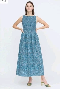 HILL HOUSE Home Large Blue Navy Calico Trellis Cosima Nap Dress Midi Cotton - Bild 1 von 7