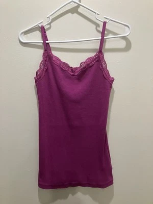 Faded Glory Size Small (4-6) Ladies Cotton Purple With Lace Sleeveless Tank/Cami - Image 1 of 4