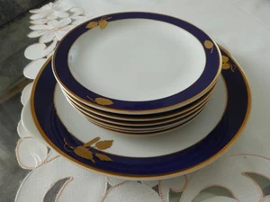 THUN Bozen Dekor Blau gold neuwertig  6  Kuchenteller + 1 Servierplatte  Porz. - Bild 1 von 5