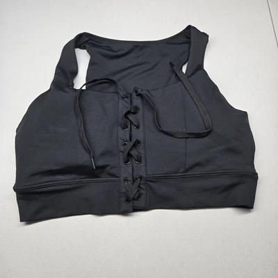 Buffbunny Collection Women Sports Bra 3XL Black Wireless Lace Up Wide - Image 1 of 4