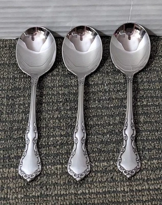 3 ONEIDA MANSION HALL Distinction Deluxe  Soup Spoons HH Stainless Flatware  - Image 1 of 4