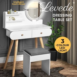 Levede Dressing Table Stool LED Mirror Jewellery Cabinet Makeup Storage 3 Colour - Picture 1 of 10