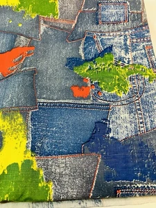 VTG Fabric 80s Blue Jean Pockets Print Cotton 5 +Yards 45” Wide - Picture 1 of 9