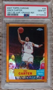 2007 Topps Chrome #28 57-58 Variation Orange Refractor /199 Vince Carter PSA 10 - Bild 1 von 2