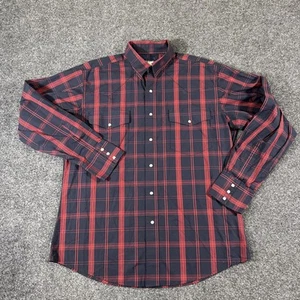 Vintage Wrangler Men Large American Cowboy Pearl Snap Shirt Plaid Red Western - Picture 1 of 8