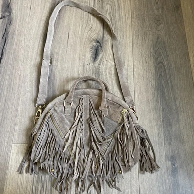 NUEVO SORIAL Bolso de Mano Bandolera Beige Marrón Flecos Gamuza Bolso Dorado Cremallera $278 Foto 1 de 4