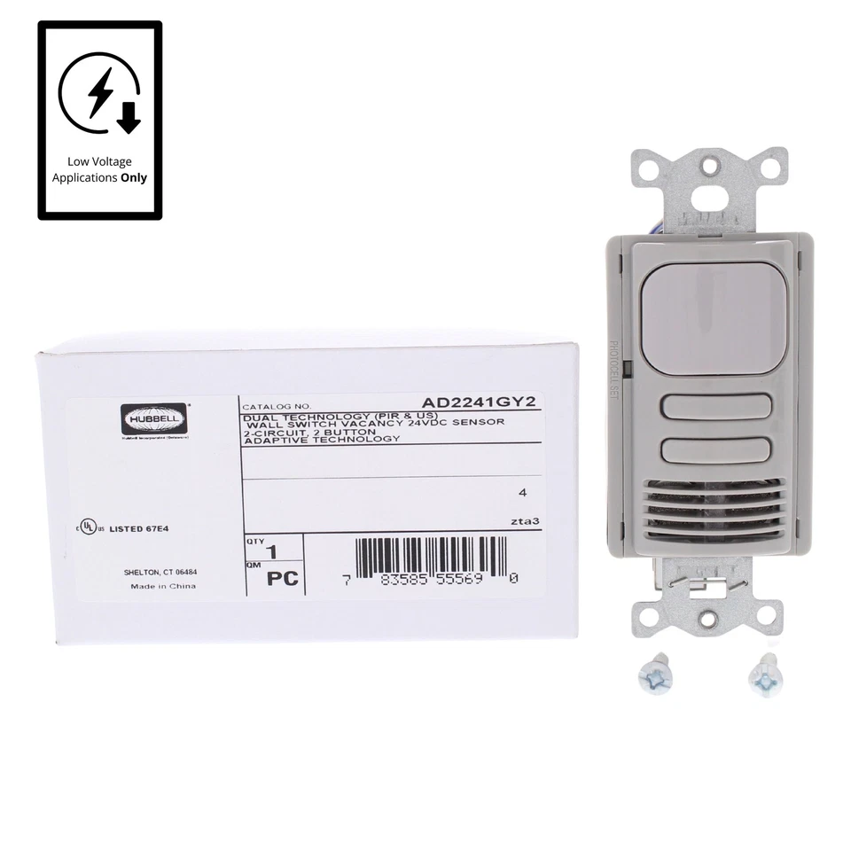 Interruptor sensor de vacío gris Hubbell bajo voltaje PIR/US 2 circuitos 24VDC AD2241GY2 Foto 1 de 1