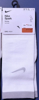 Nike SPARK Lightweight Reflective Crew Running Gym Socks DA3584-100 UK 11-12.5 - Image 1 of 4