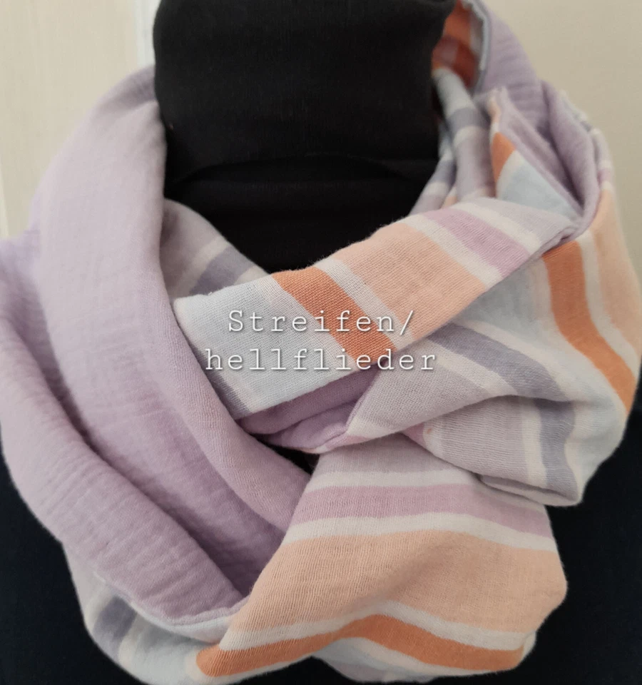 Loop - Schal ca. 25 x 130 2-farbig Musseline Streifen /uni hellflieder - Bild 1 von 1