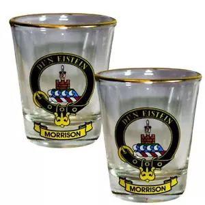 Juego de 2 totes de whisky Shot Glass Morrison Clan Crest hechas en Escocia - Imagen 1 de 3