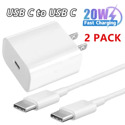 20W Type C Fast Charger Block Adapter USB C To USB C Cable For Android Samsung - Image 1 of 4