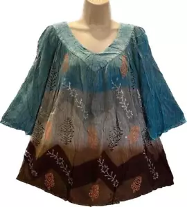 Top Smock Threads Hippie Boho Festival Tie Dye Contadino V collo a V 222499 D - Foto 1 di 4