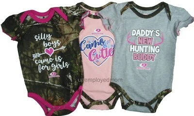 Daddy's Camo Girl Creepers Bodysuits 3 Short Sleeve Shirts Hunting Buddy  - Image 1 of 4