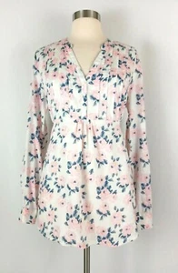 Top blusa LEVI'S bianco rosa blu floreale cotone cravatta schiena rotolo linguetta manica MEDIA - Foto 1 di 5