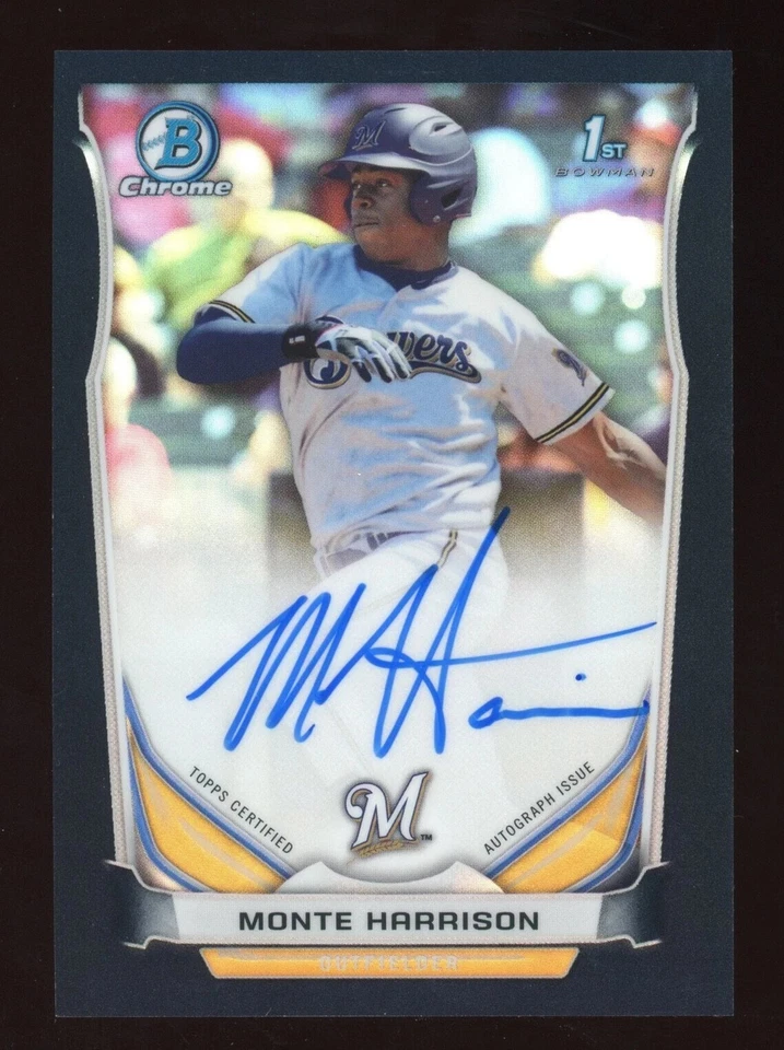 Monte Harrison 2014 Bowman Chrome Black Refractor Auto #34/35 Razorbacks - Image 1 of 2
