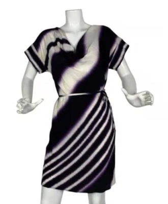 Vestido Trina Turk Seda Multicolor Cinturón Púrpura Oscuro Rayas Talla 4 NUEVO NUEVO CON ETIQUETAS 122 Foto 1 de 4