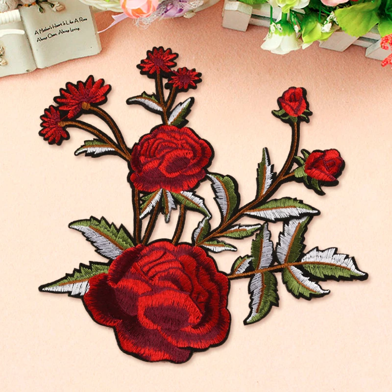 Big Rose Flower Embroidery Sew On Iron on Patch Badge Bag Fabric Applique Craft - Image 1 of 2