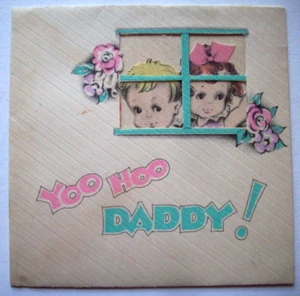 Children peeking through window Go-kart vintage Father's Day greeting card *LL10 - Picture 1 of 3