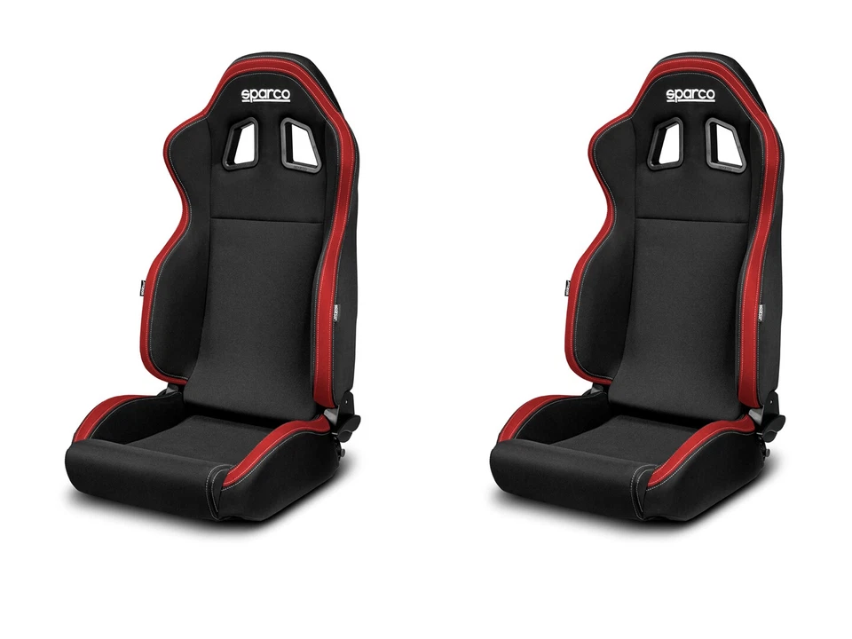 (PAIR) Sparco R100 Reclinable Racing Seat - Black/Red Fabric - Image 1 of 1