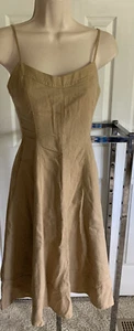 NWT $159 Banana Republic Petite solid Tan fit n flare sundress linen cotton 2P - Picture 1 of 12