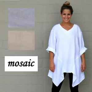 Mosaik USA 2385 Leinen V-AUSSCHNITT FIT & FLARE DROPSIDE TUNIKA Top S M L XL 3 FARBEN - Bild 1 von 12