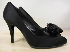Hollywould Black Satin Pamela High Heels w/Flower NEW! $436 Value Size 10 - Picture 1 of 9