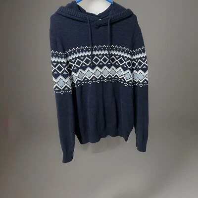 Urban Pipeline Mens Sz L Navy Blue Fair Isle Sweater Hoodie EUC Diamond Pattern - Image 1 of 4