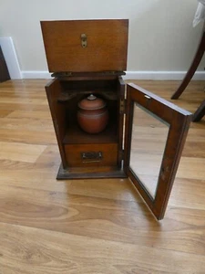 Edwardian Oak Smokers Cabinet c 1920 with tobacco jar - Picture 1 of 9