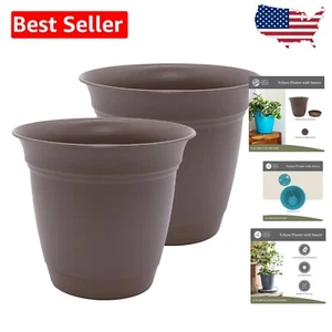 Modern 12" Round Plant Pot Set with Drainage - Indoor/Outdoor Use - Cappuccino - Picture 1 of 10