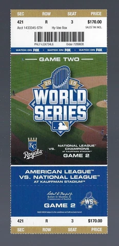 2015 WORLD SERIES NEW YORK METS @ KC ROYALS FULL UNUSED BASEBALL TICKET GAME #2 Cover