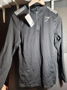 Gym Shark Edge 1/4 Zip Pullover Black/Charcoal Medium - Picture 1 of 6