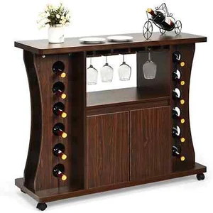 Bar Cabinet Wine Rack Glass Holder Buffet Sideboard Moveable Bar Storage Shelves - Picture 1 of 9